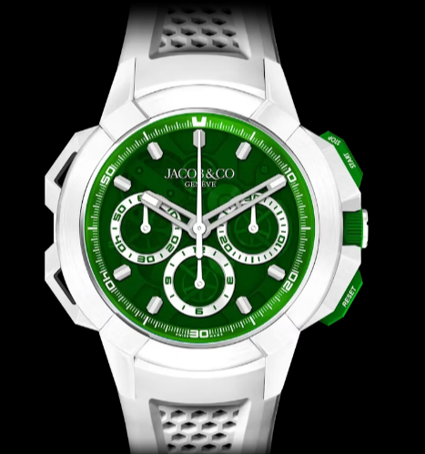 Fake Jacob & Co epic x chrono 44mm tri compax WHITE CERAMIC, GREEN DIAL EC440.95.AA.AA.B watch